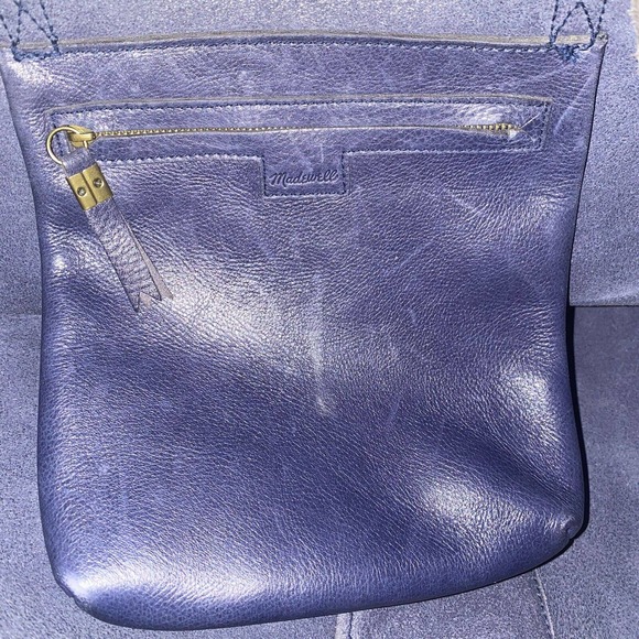 MADEWELL Suede Stripe Transport Tote Midnight Blue Leather Large Shoulder Bag - Picture 10 of 16